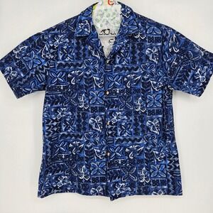 RJC Hawaiian Shirt Mens Extra Large Aloha Tropical Tiki Blue Floral Short Sleeve